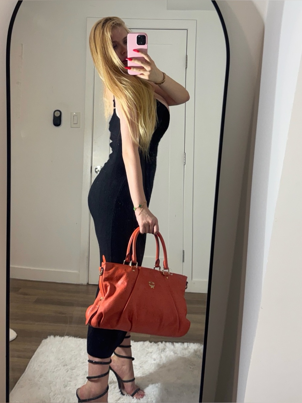 MCM Red Leather Double-Handle Satchel - Picture 2 of 7